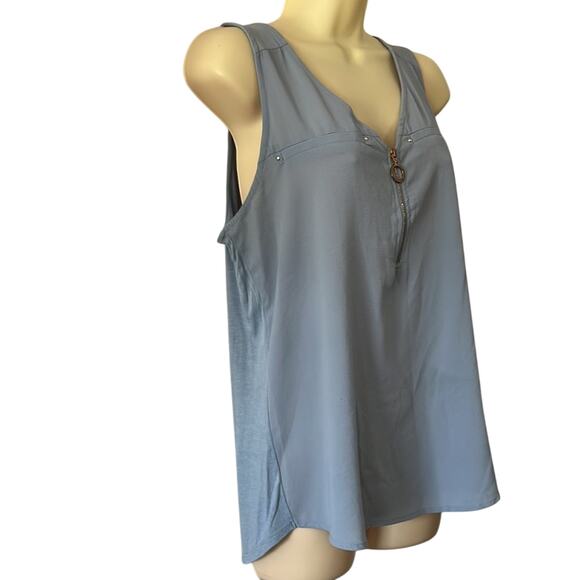 Janet Chung Light Blue Sleeveless Blouse Front Zip Woman Size Medium - Picture 2 of 9